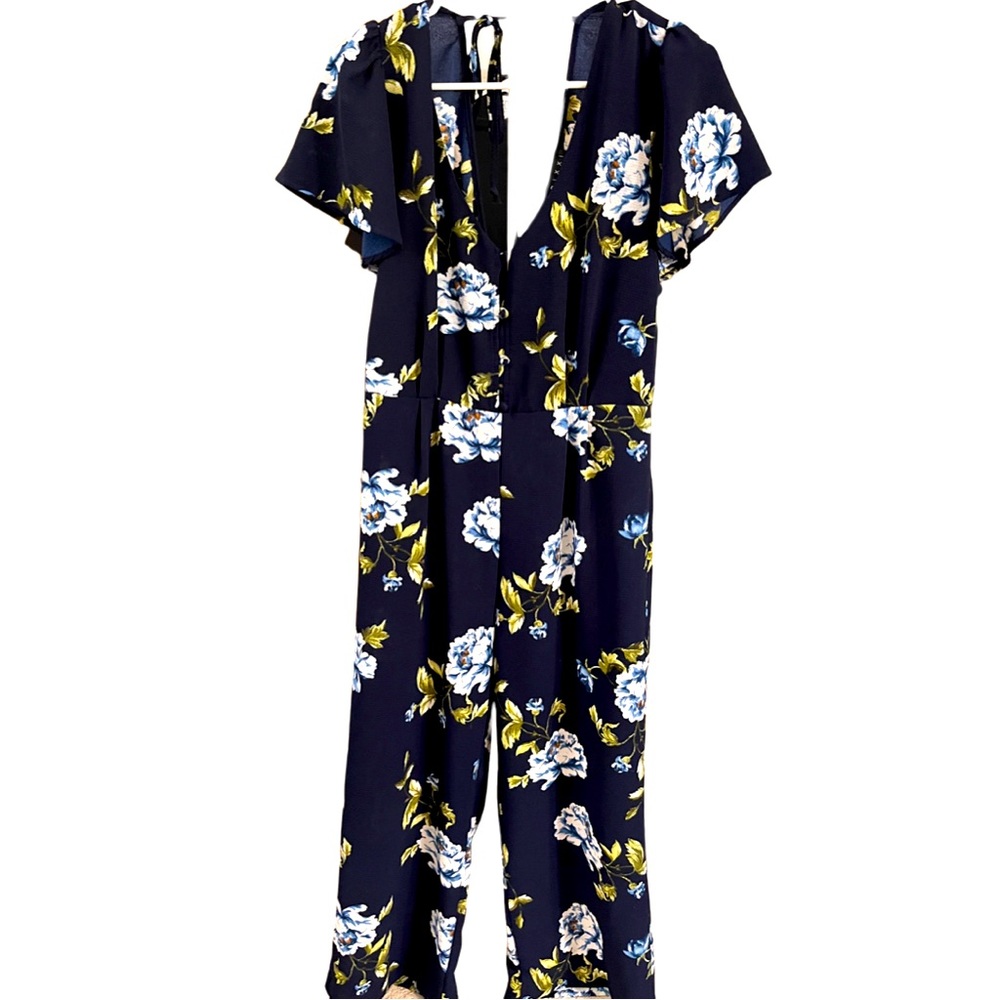 Navy Trixxi White & Green Floral Jumpsuit L - XL